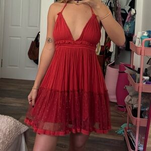 SHEIN Red Plunge Mini Dress
